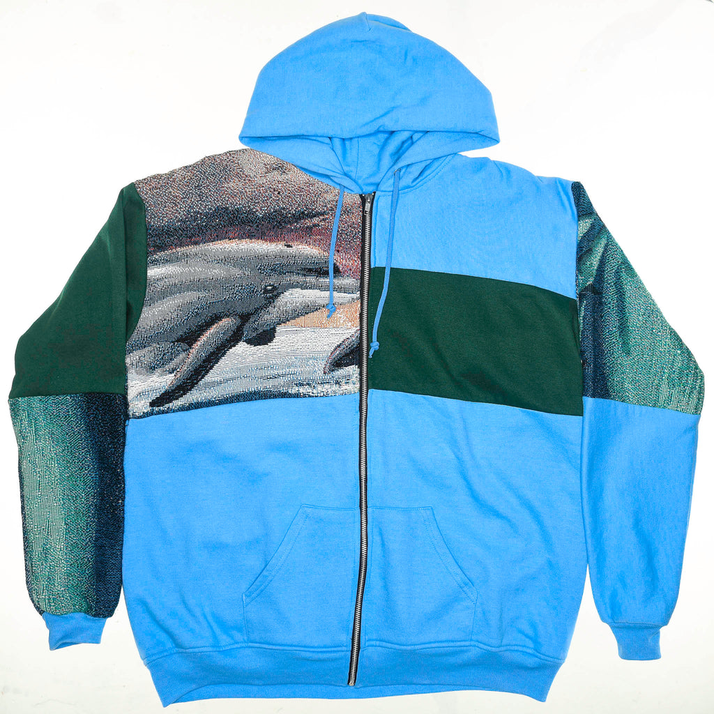 Dolphin Patchwork Tapestry Zip Up Hoodie