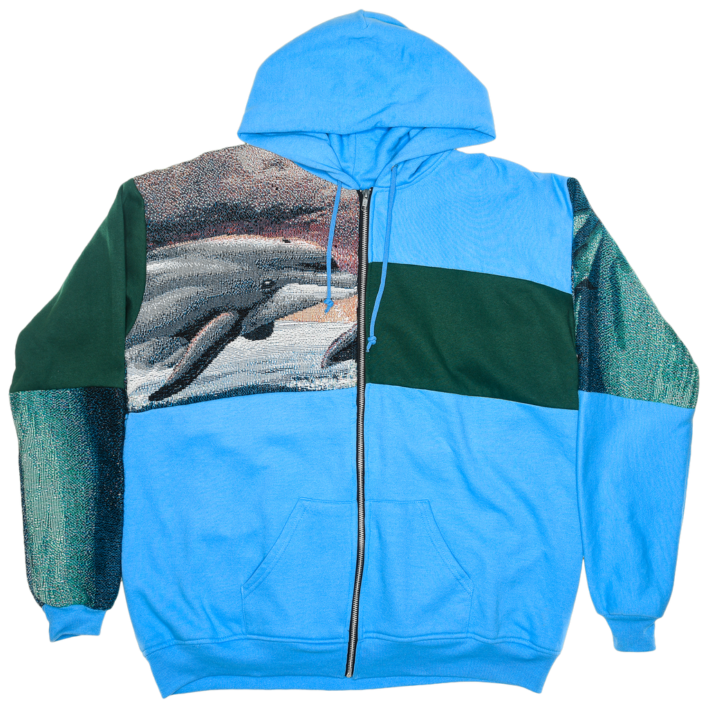 Dolphin Patchwork Tapestry Zip Up Hoodie