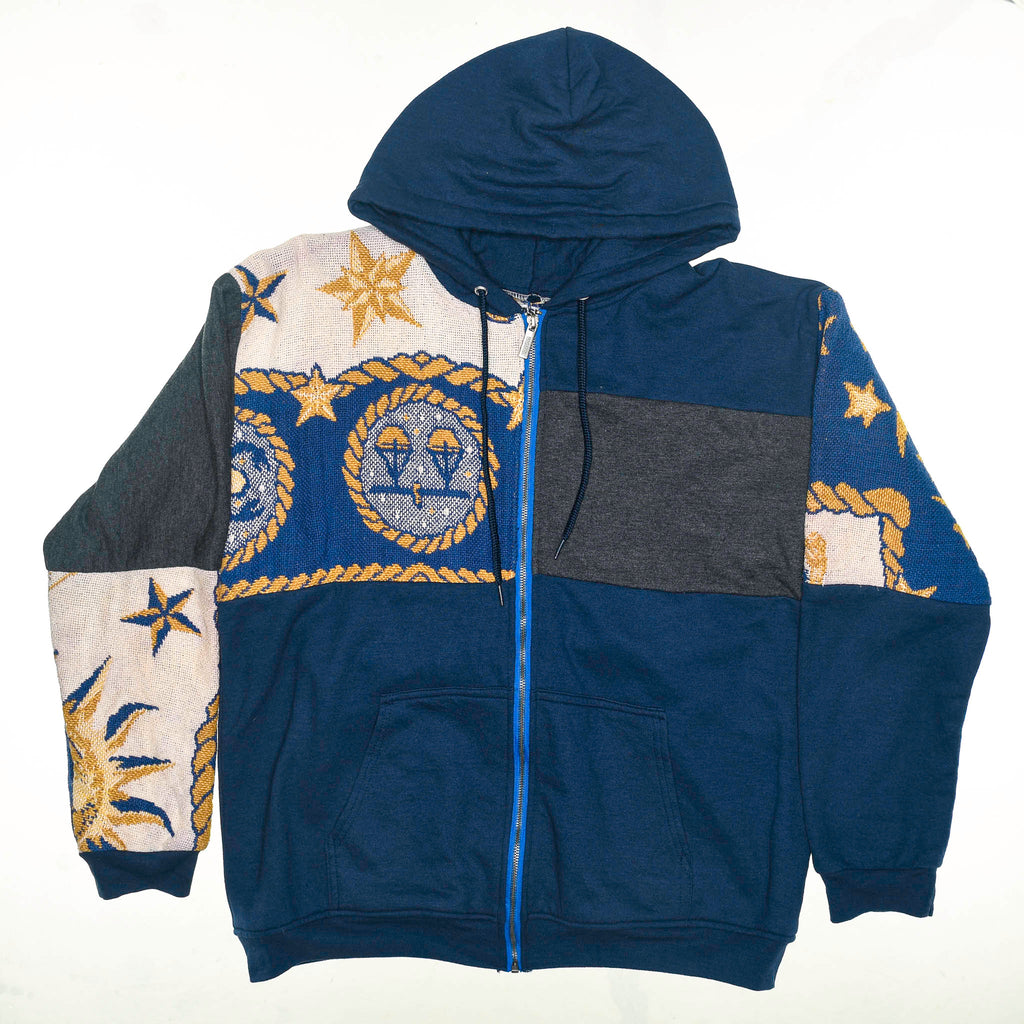 Blue Celestial Astrology Patchwork Tapestry Zip Up