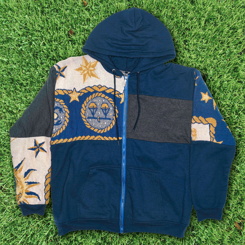 Blue Celestial Astrology Patchwork Tapestry Zip Up
