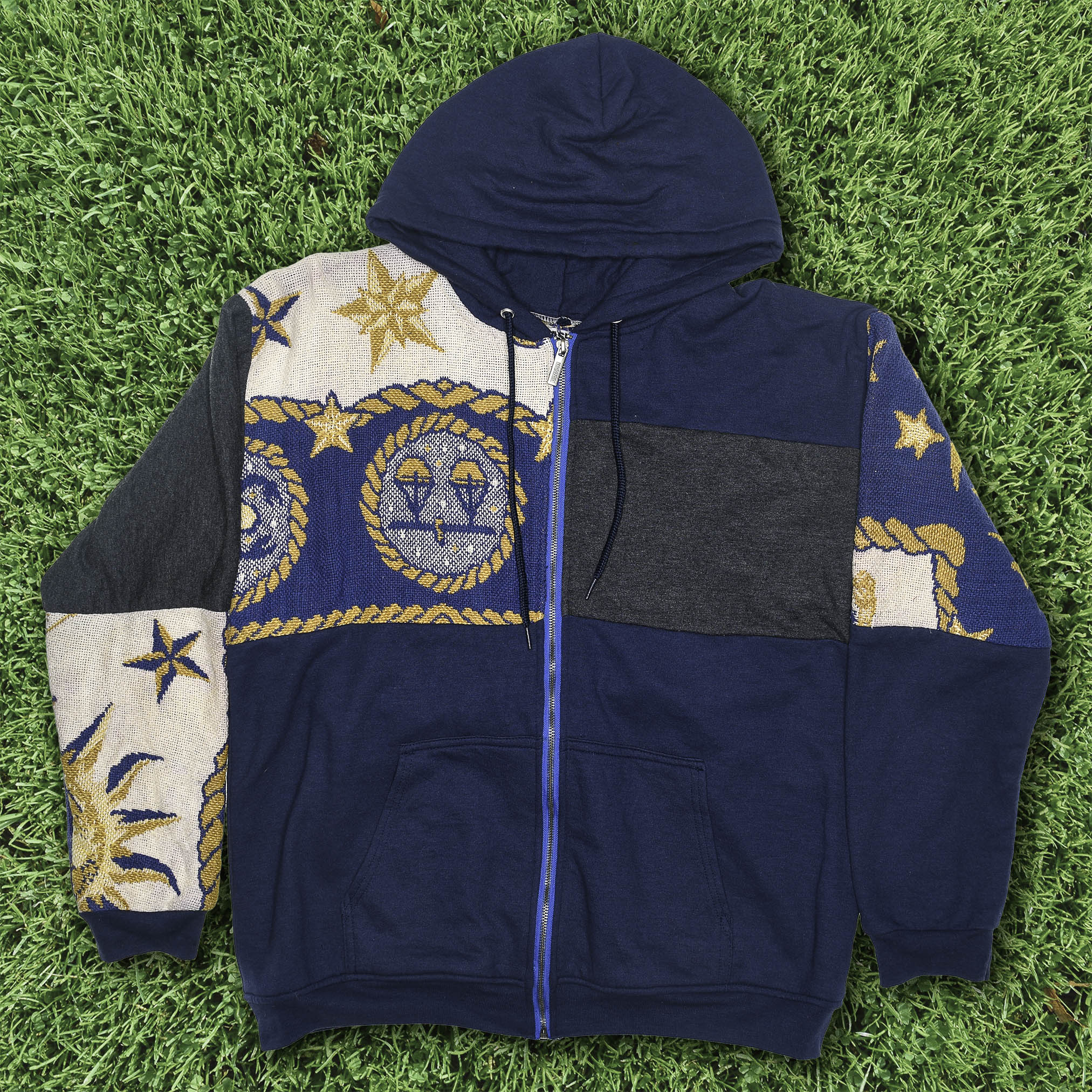 Blue Celestial Astrology Patchwork Tapestry Zip Up