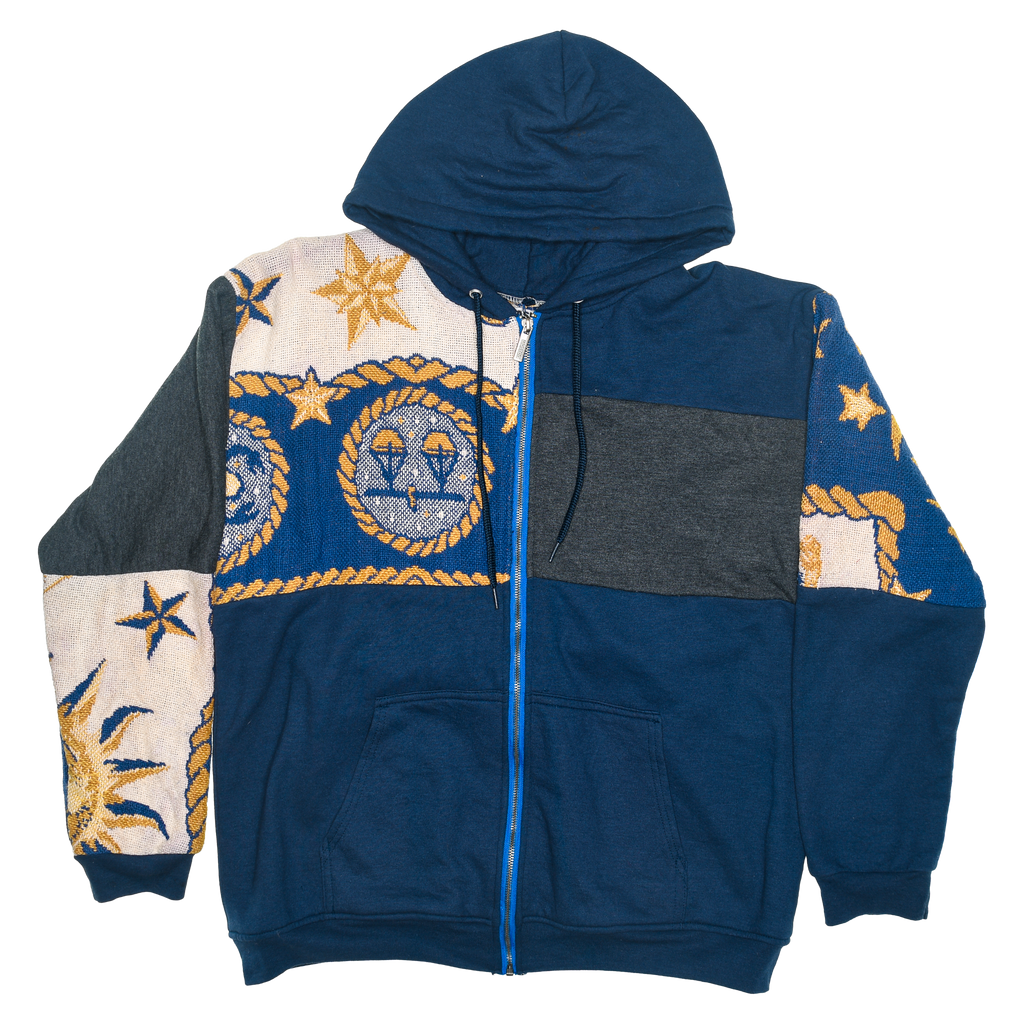 Blue Celestial Astrology Patchwork Tapestry Zip Up Hoodie