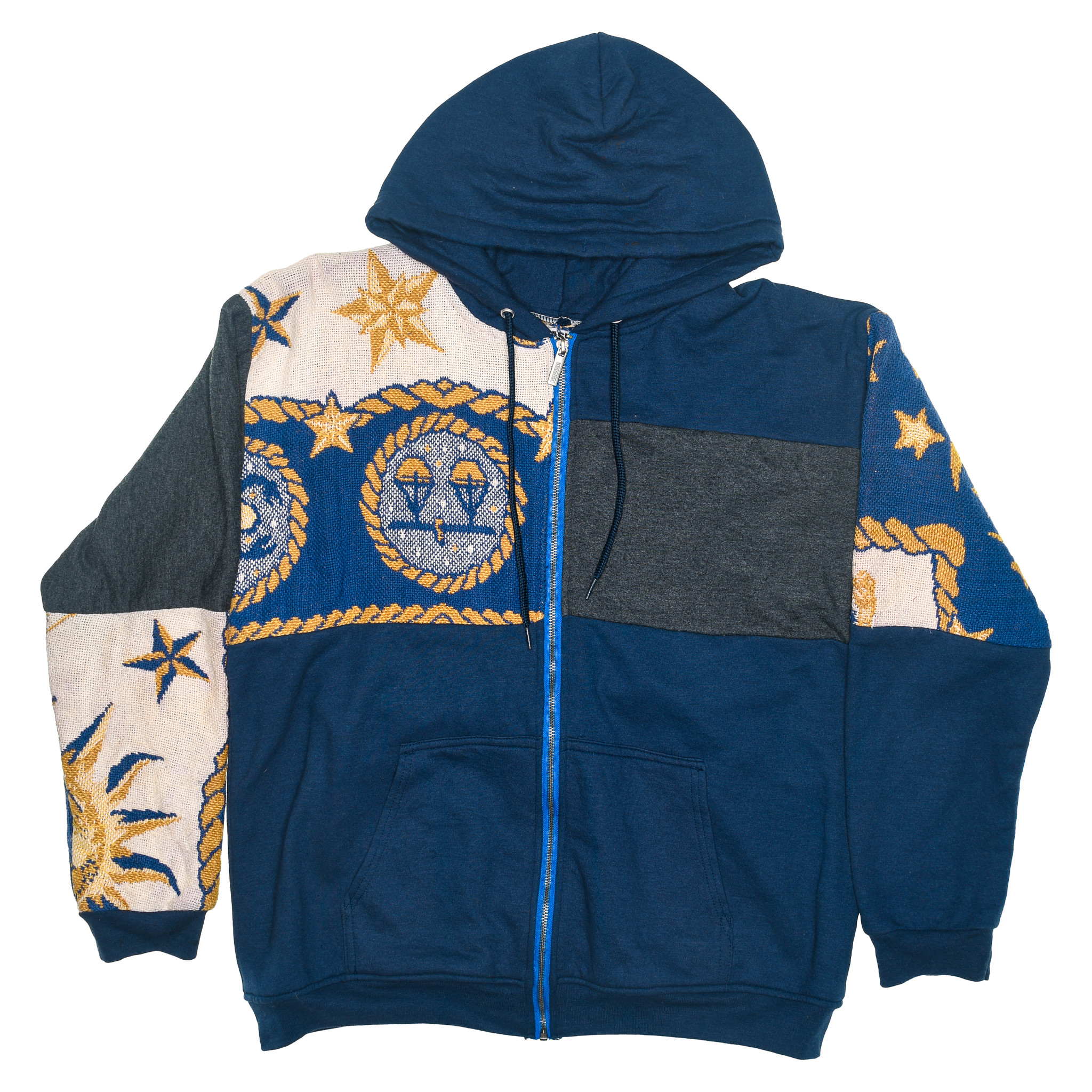Blue Celestial Astrology Patchwork Tapestry Zip Up Hoodie