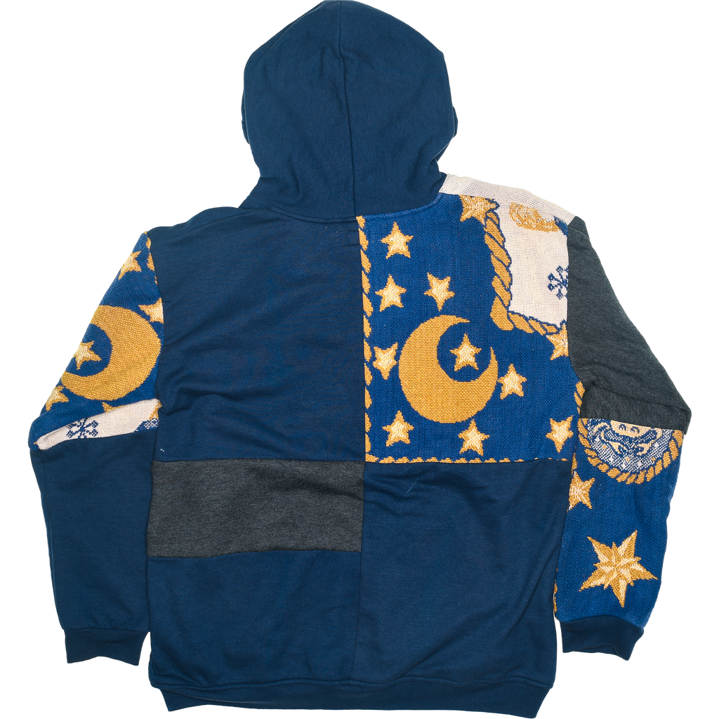 Blue Celestial Astrology Patchwork Tapestry Zip Up Hoodie