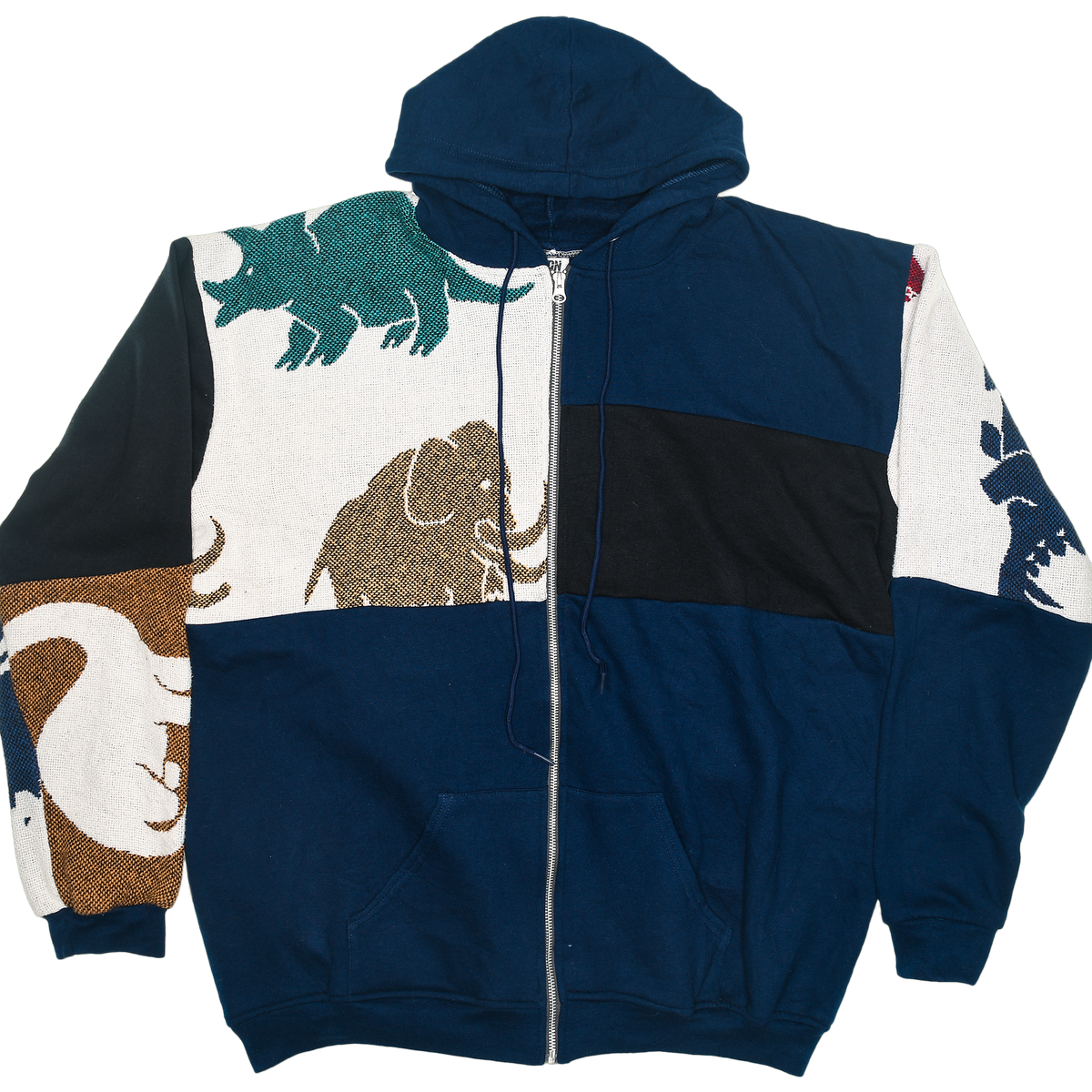 Dinosaur Patchwork Tapestry Zip Up Hoodie