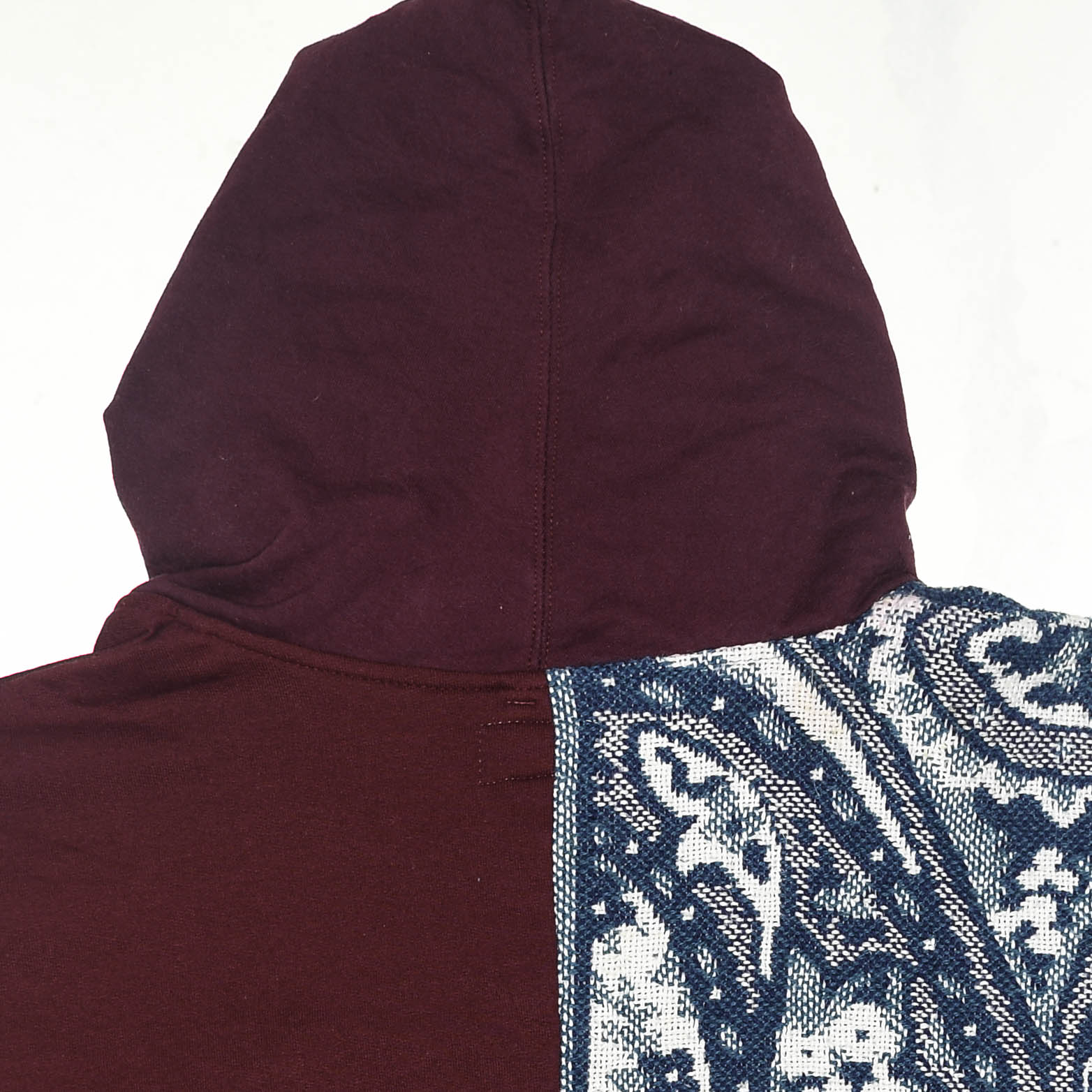 Crimson Paisley Tapestry Patch Hoodie — Upcycled Streetwear Zip-Up
