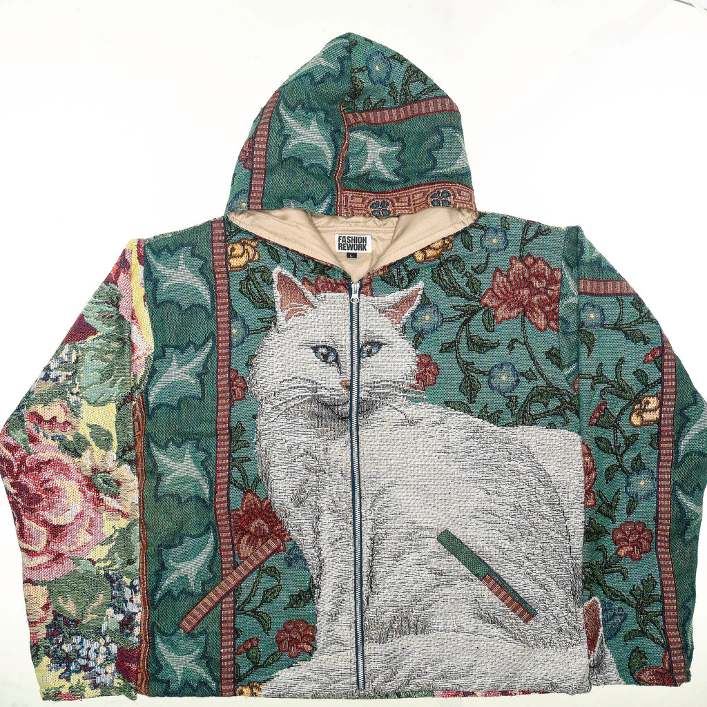 Floral Victorian Cat Full Tapestry Zip Up