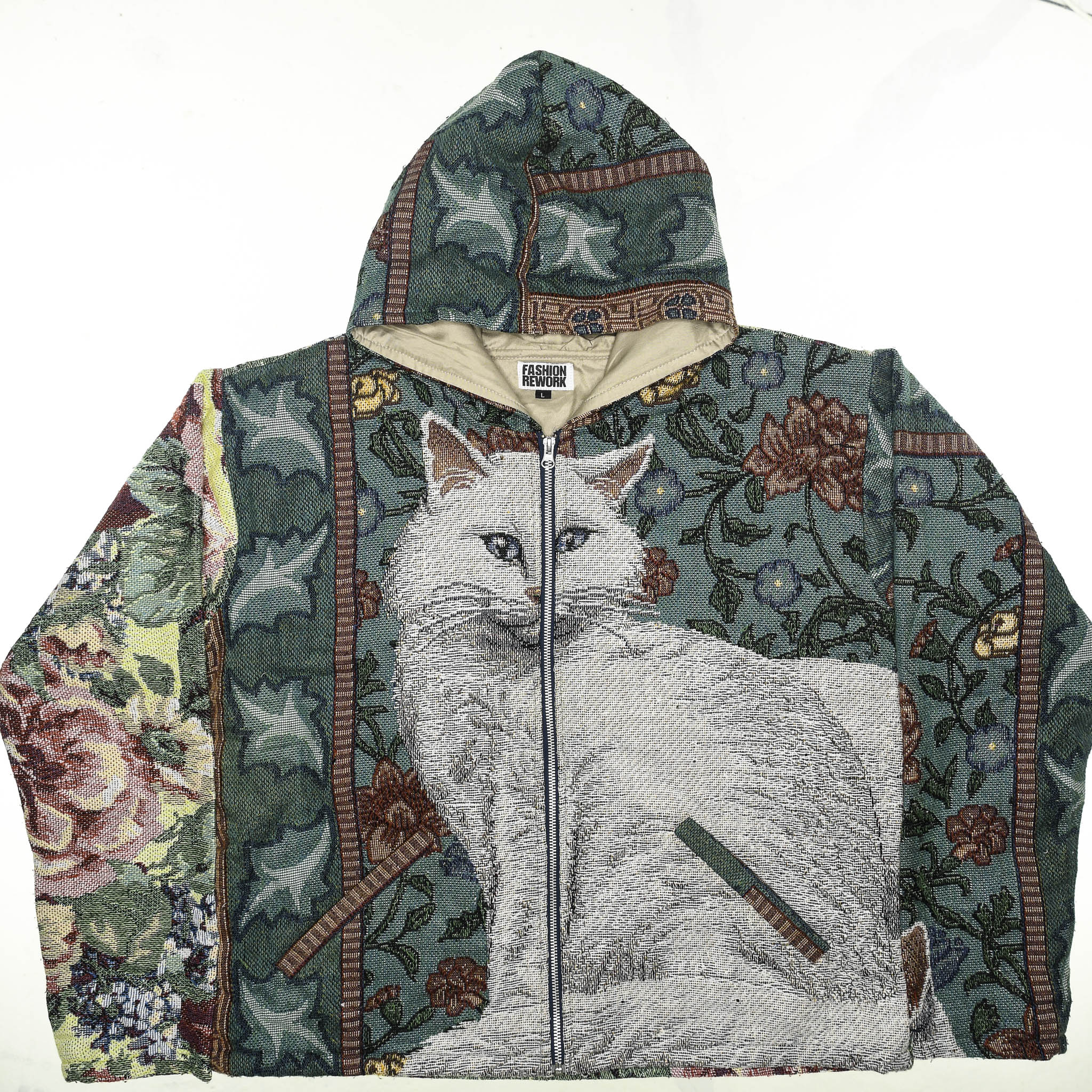 Floral Victorian Cat Full Tapestry Zip Up