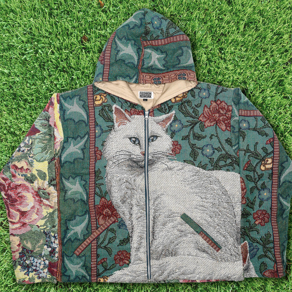 Floral Victorian Cat Full Tapestry Zip Up