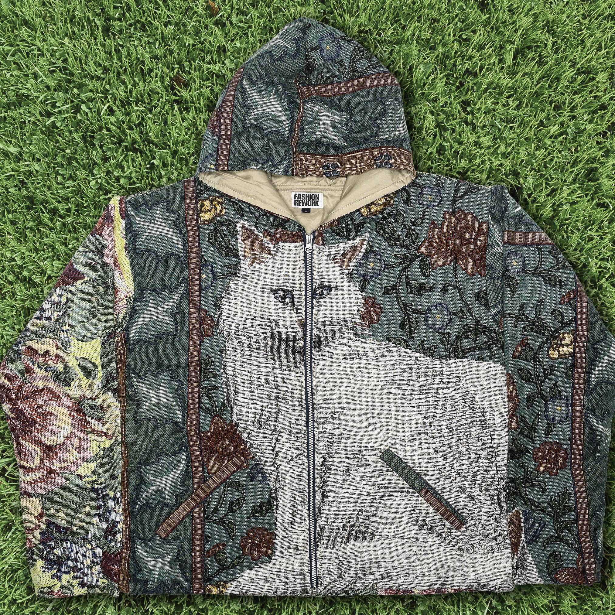 Floral Victorian Cat Full Tapestry Zip Up