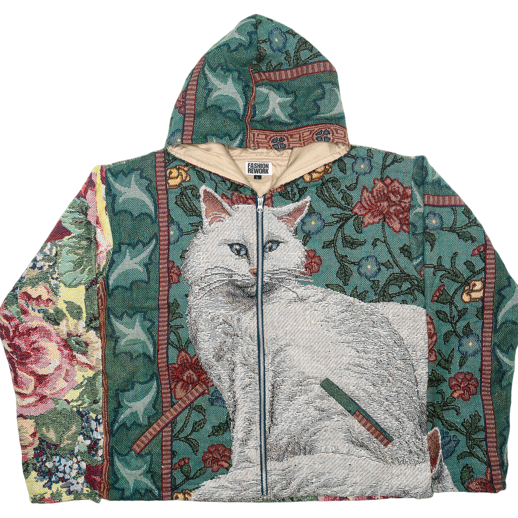Floral Victorian Cat Full Tapestry Zip Up