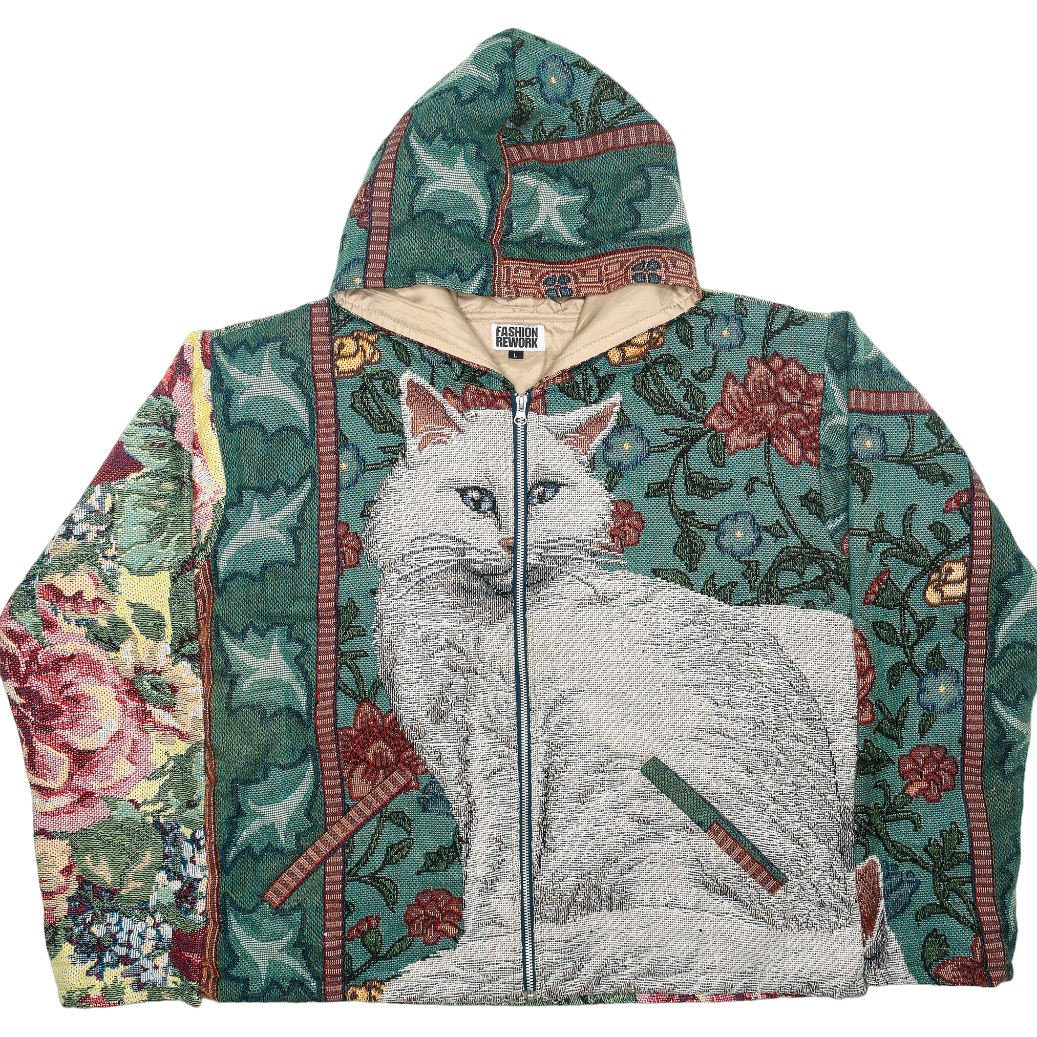 Floral Victorian Cat Full Tapestry Zip Up