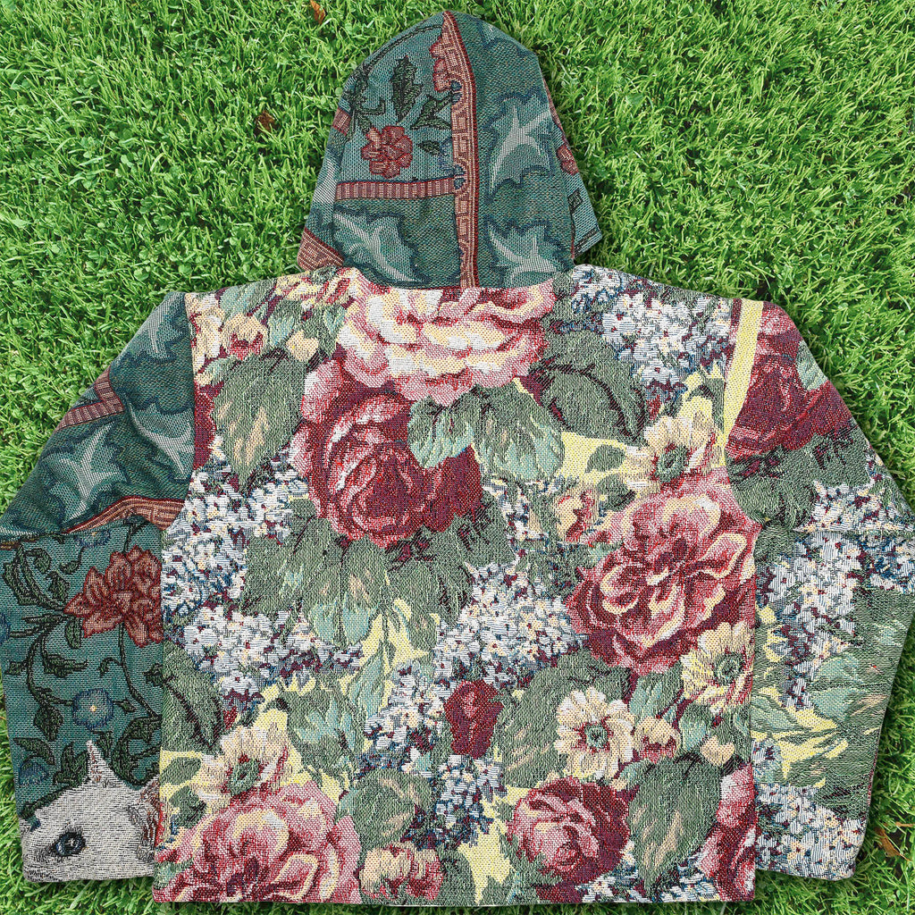 Floral Victorian Cat Full Tapestry Zip Up