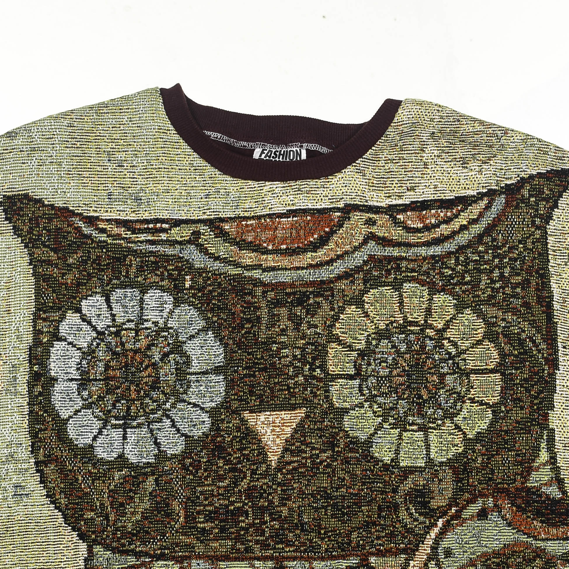 Midnight Owl Full Tapestry Panel Pullover — Retro Folk Art Sweatshirt