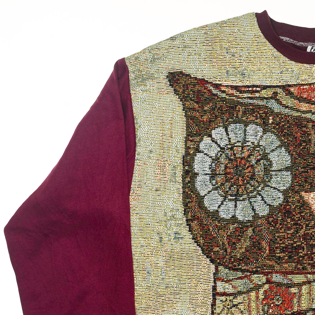 Midnight Owl Full Tapestry Panel Pullover — Retro Folk Art Sweatshirt