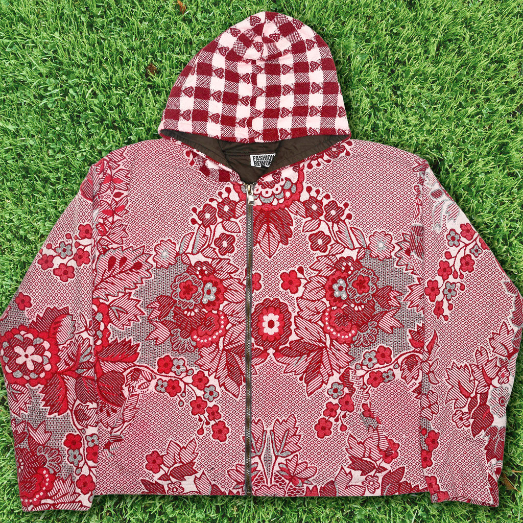 Floral & Hearts Gingham Full Tapestry Zip Through