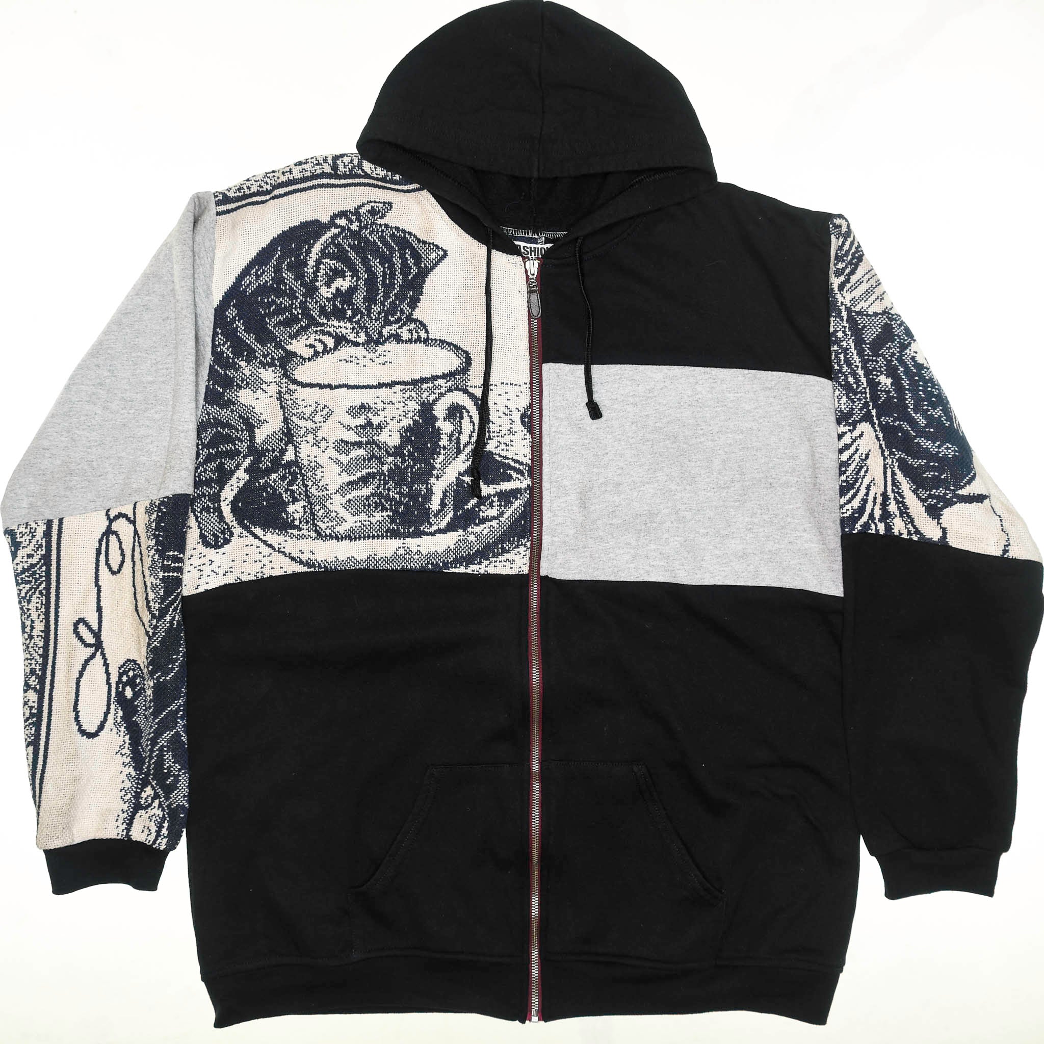 Cat & Milk Tapestry Patchwork Zip Up Hoodie