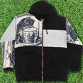 Cat & Milk Tapestry Patchwork Zip Up Hoodie