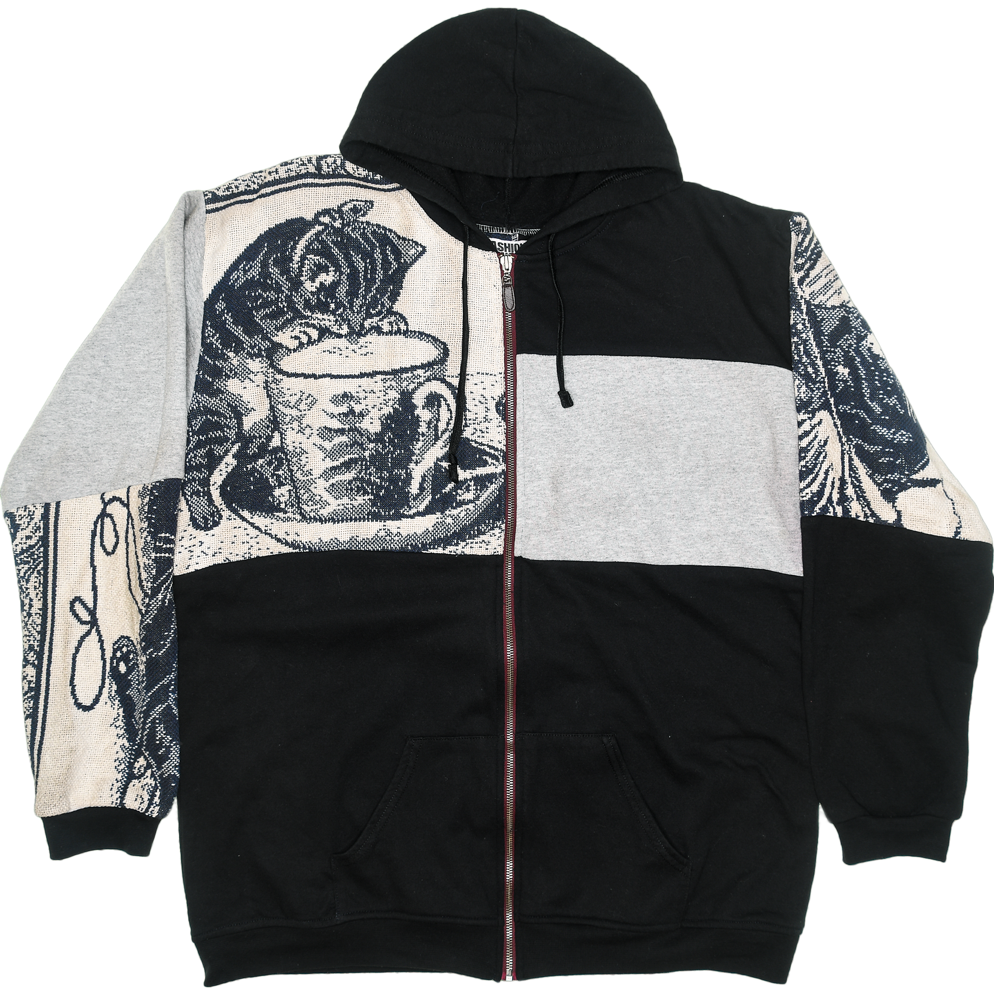 Cat & Milk Tapestry Patchwork Zip Up Hoodie
