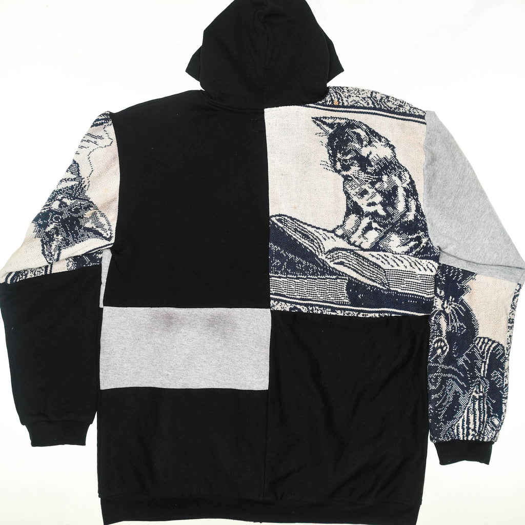Cat & Milk Tapestry Patchwork Zip Up Hoodie