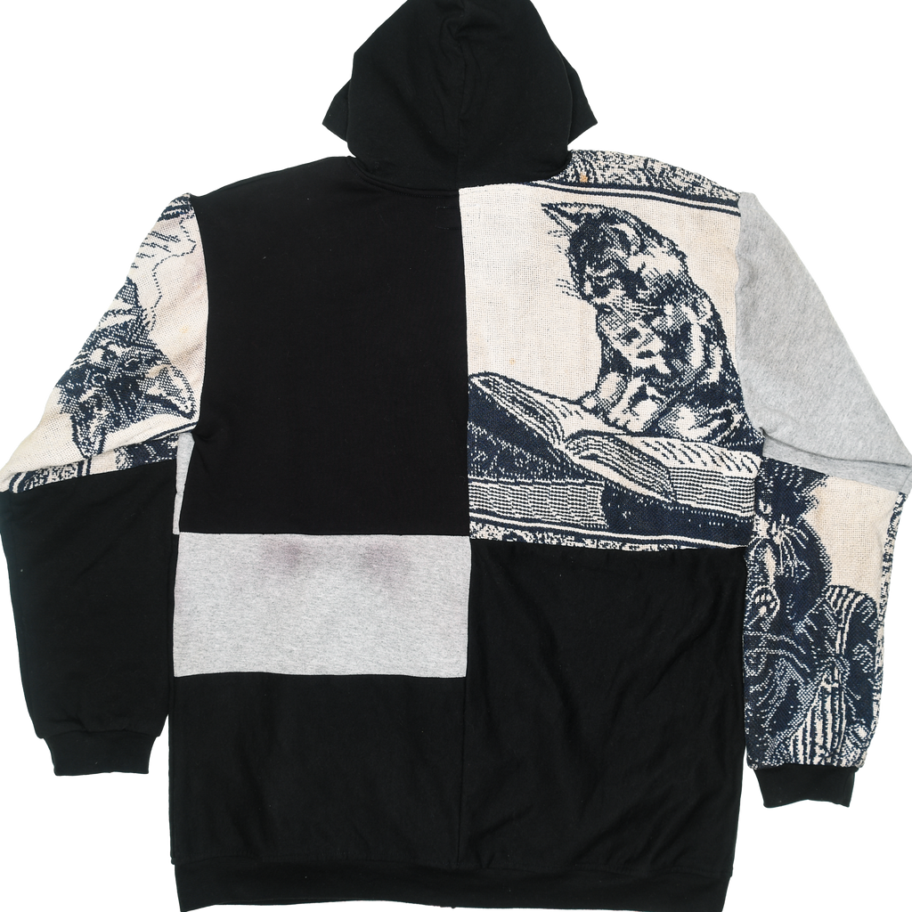 Cat & Milk Tapestry Patchwork Zip Up Hoodie