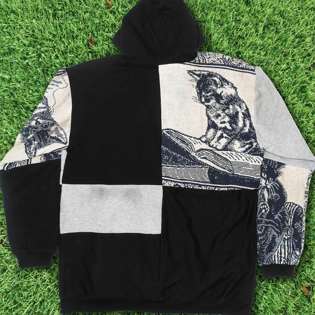 Cat & Milk Tapestry Patchwork Zip Up Hoodie