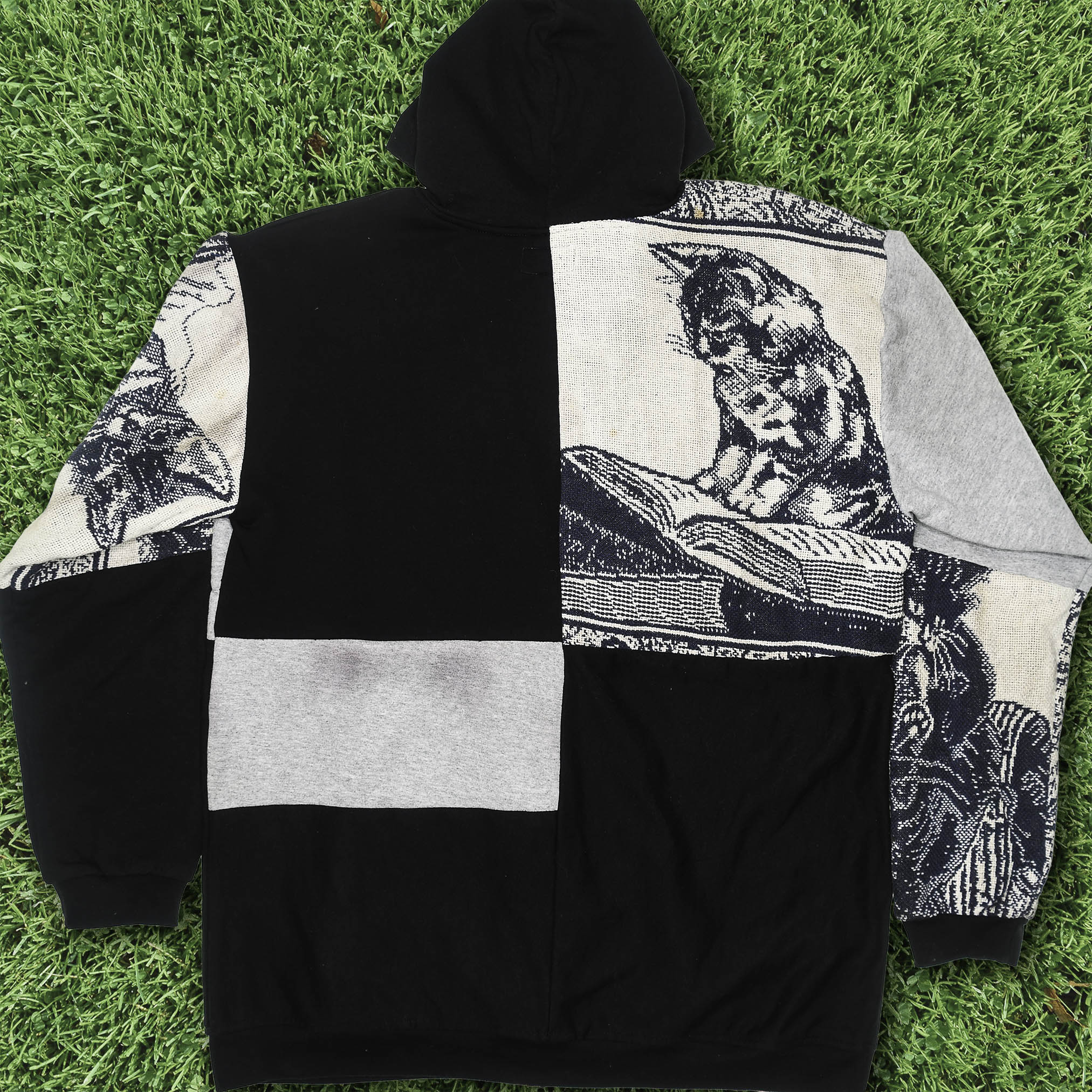 Cat & Milk Tapestry Patchwork Zip Up Hoodie
