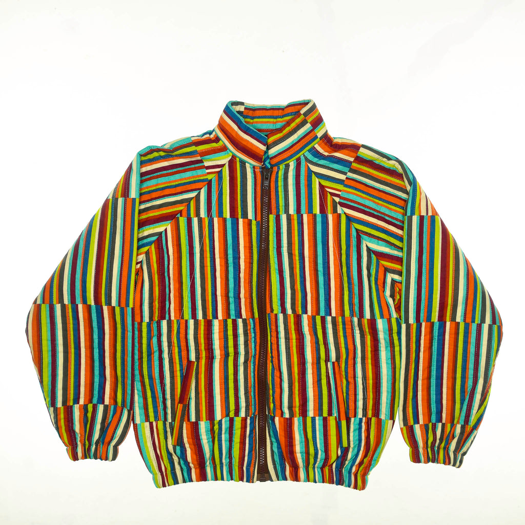 Vibrant Striped Quilt Bomber Jacket