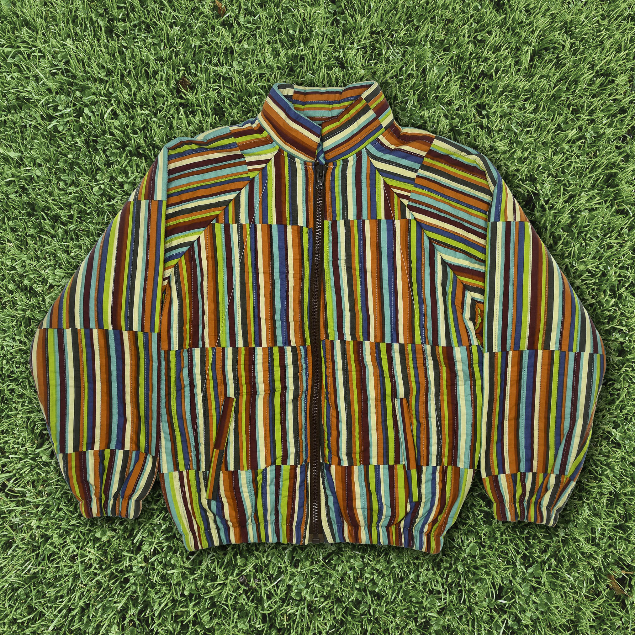 Vibrant Striped Quilt Bomber Jacket