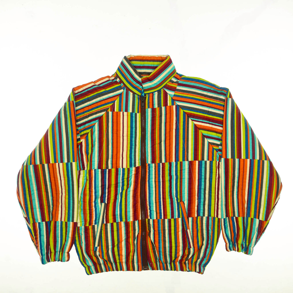 Technicolor Stripe Quilt Bomber Jacket