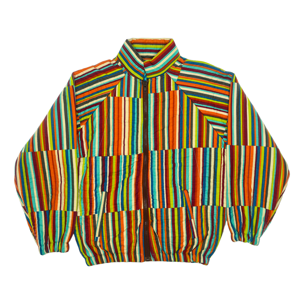 Technicolor Stripe Quilt Bomber Jacket