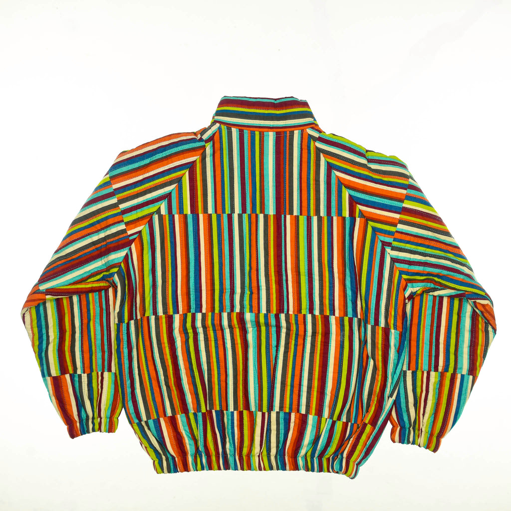 Technicolor Stripe Quilt Bomber Jacket