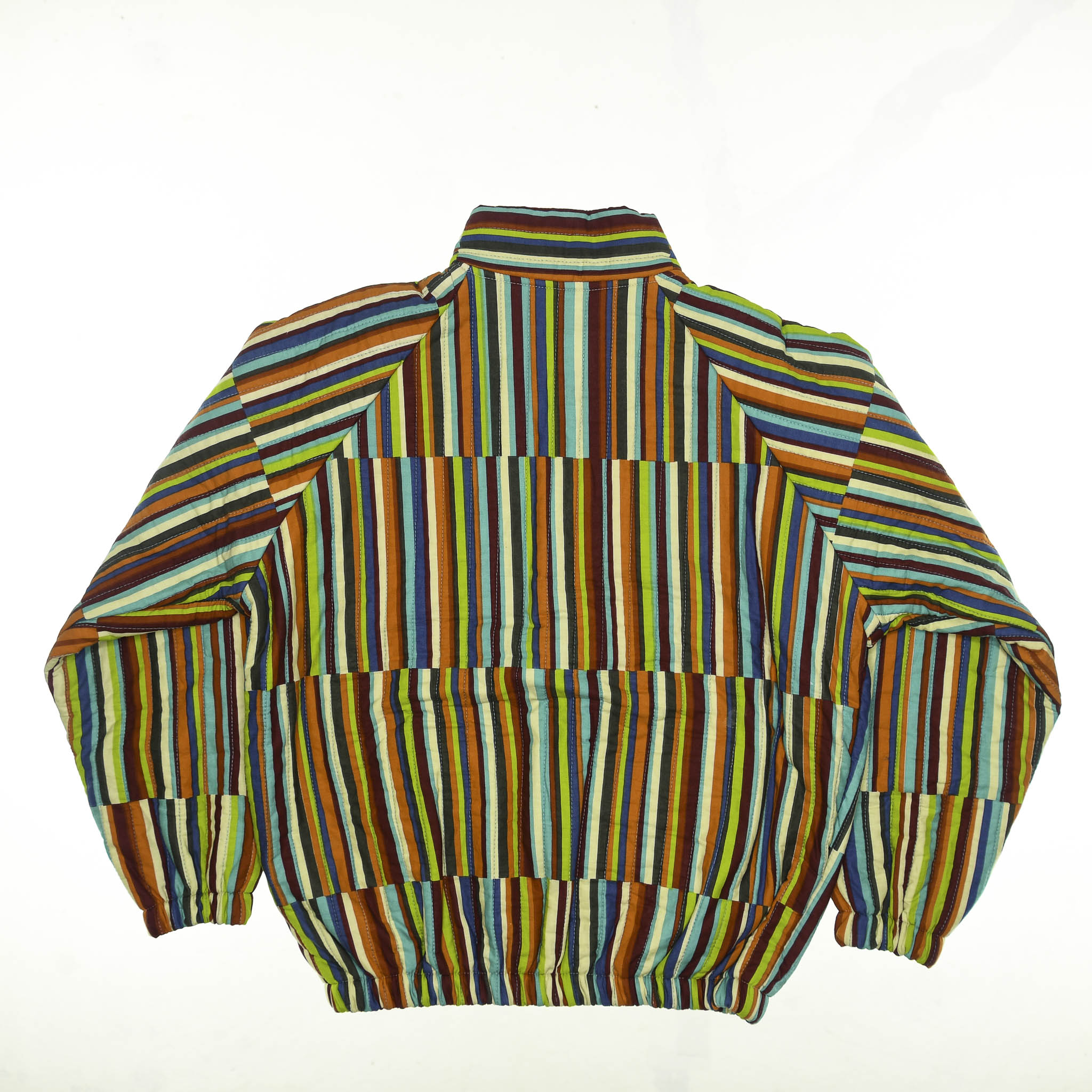 Technicolor Stripe Quilt Bomber Jacket