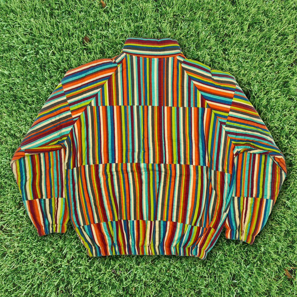Technicolor Stripe Quilt Bomber Jacket