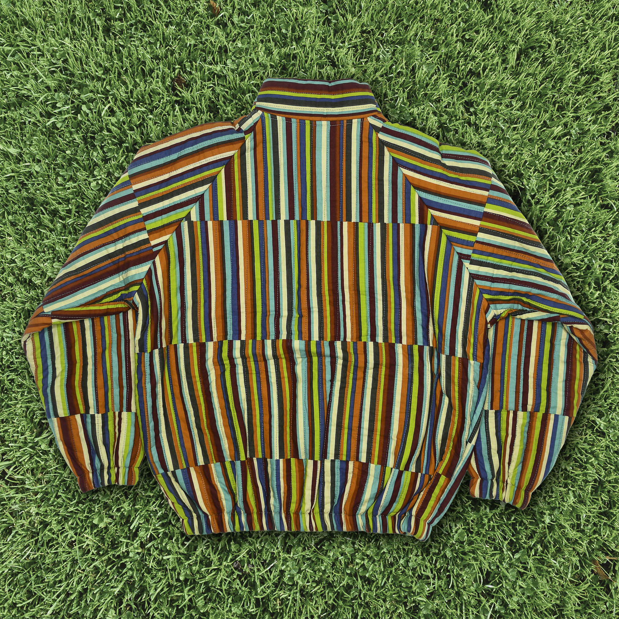 Technicolor Stripe Quilt Bomber Jacket