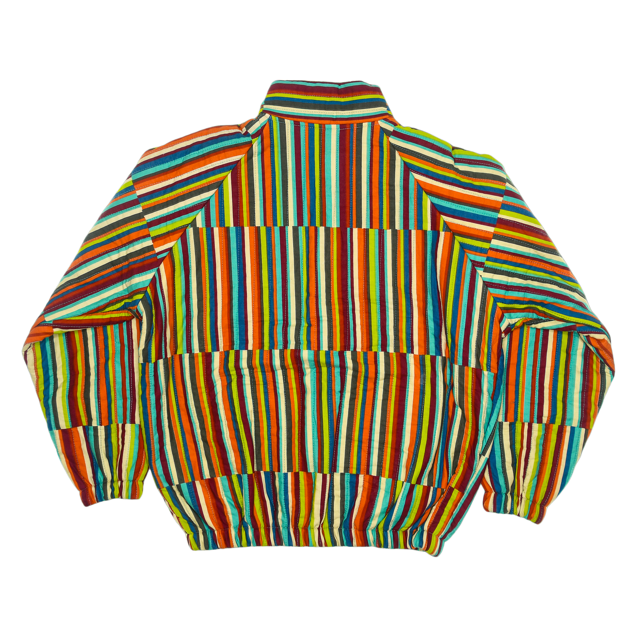 Technicolor Stripe Quilt Bomber Jacket