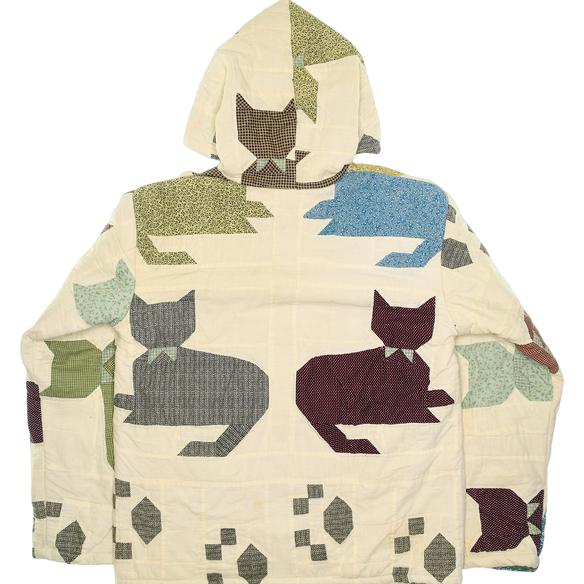 Patchwork Cat Coastal Nomad Quilt Hoodie