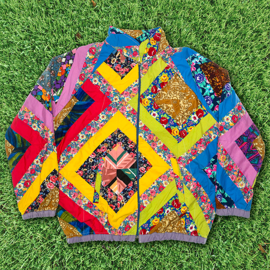 Bright Colorful Quilt Bomber Jacket