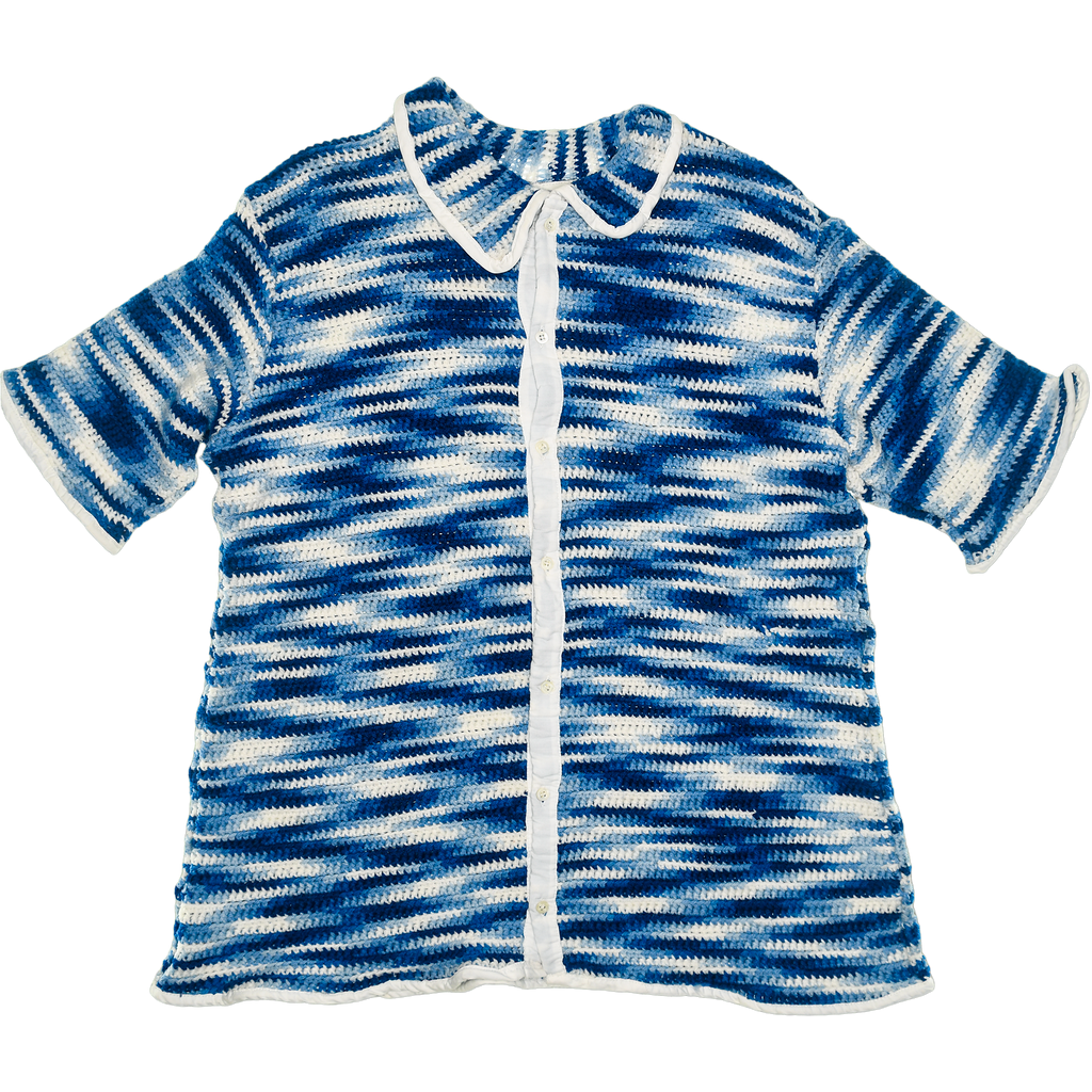 Blue Crochet Collared Button Up