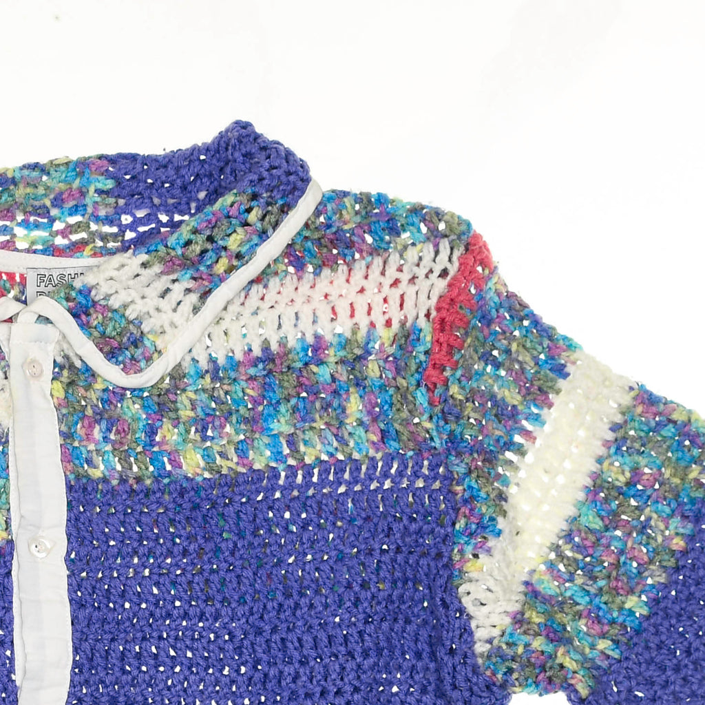 Pink & Purple Crochet Collared Button Up