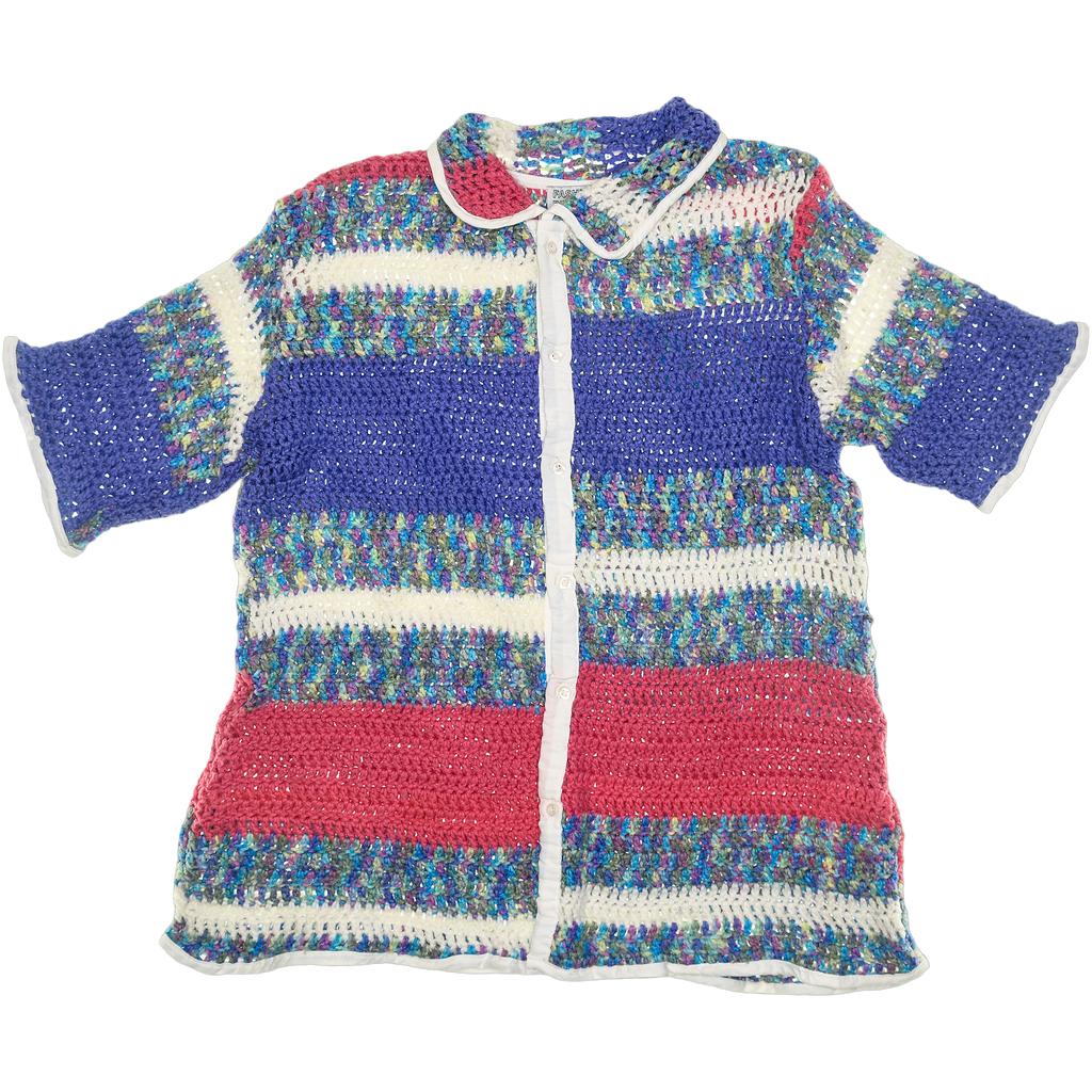 Pink & Purple Crochet Collared Button Up