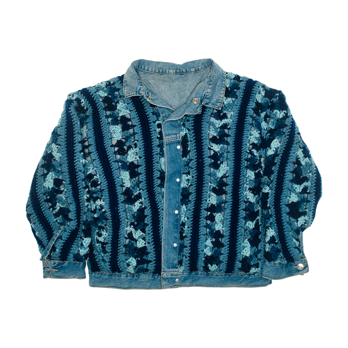 Boho Blue Reversible Crochet Jean Jacket