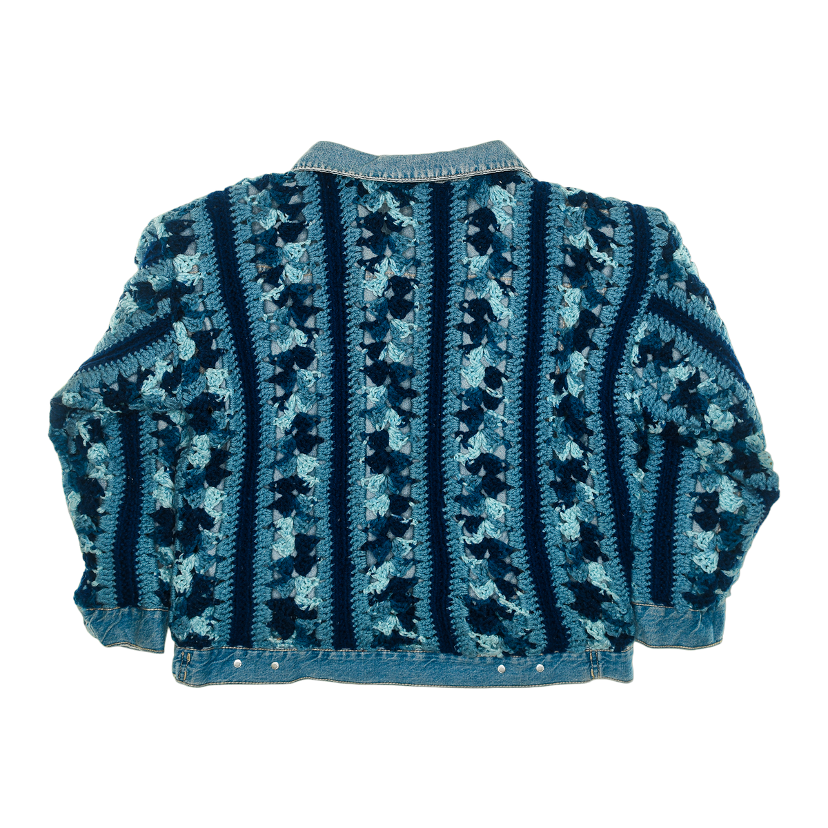 Boho Blue Reversible Crochet Jean Jacket