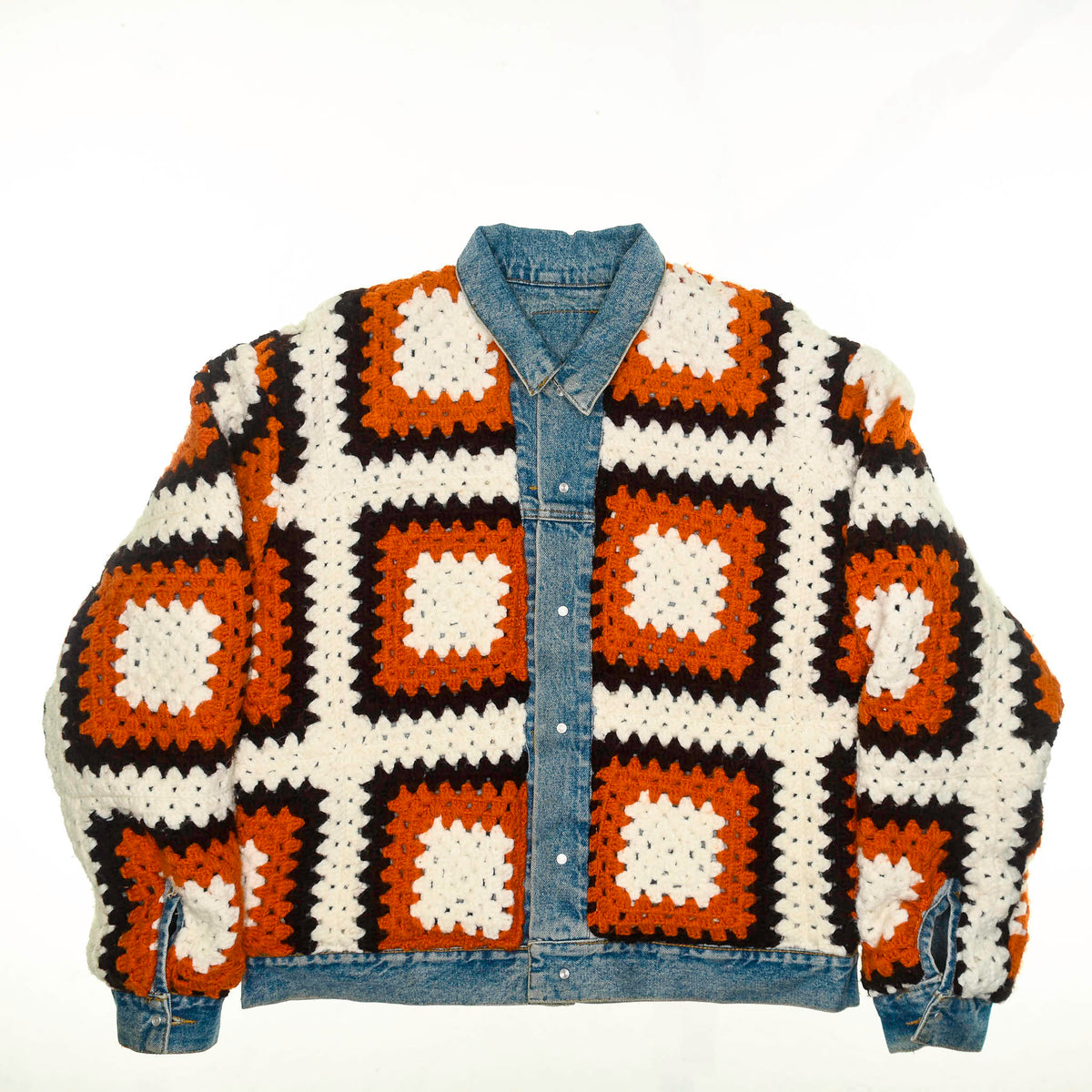 70s Granny Square Crochet Jean Jacket