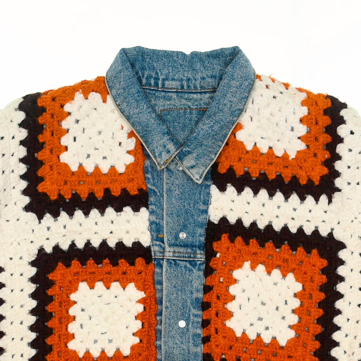 70s Granny Square Crochet Jean Jacket