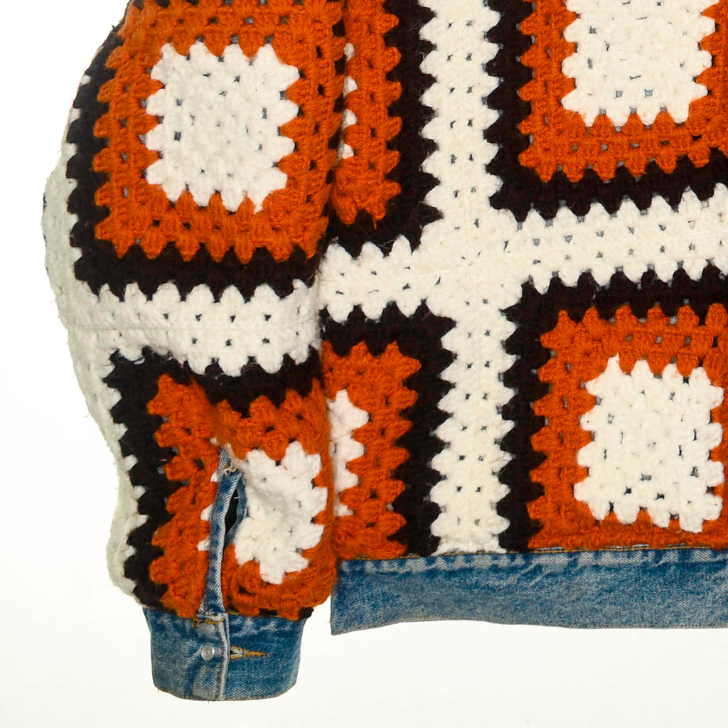 70s Granny Square Crochet Jean Jacket