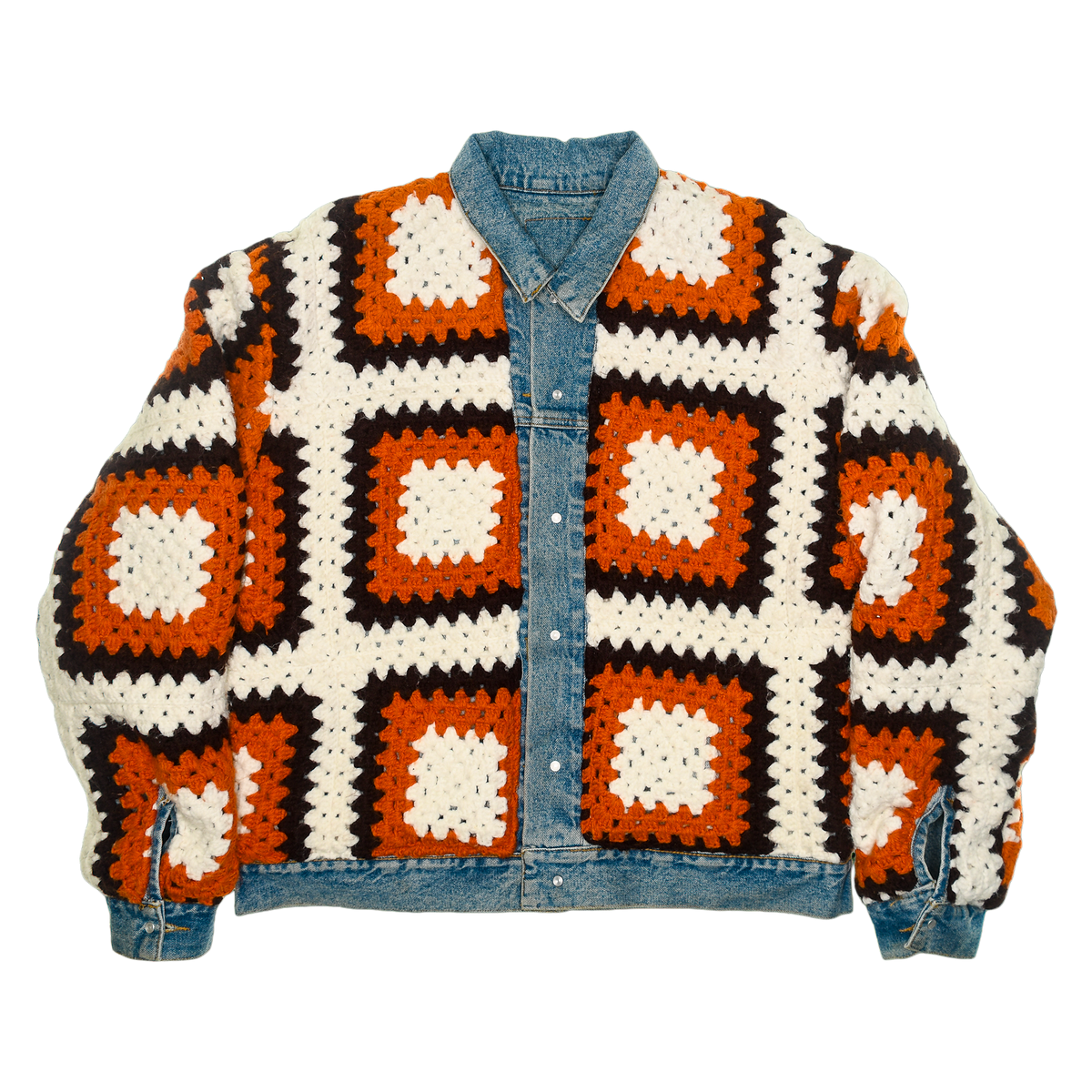 70s Granny Square Crochet Jean Jacket