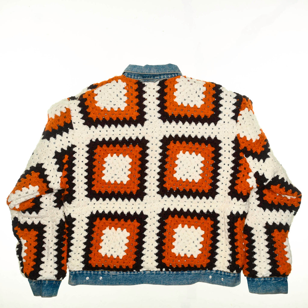 70s Granny Square Crochet Jean Jacket