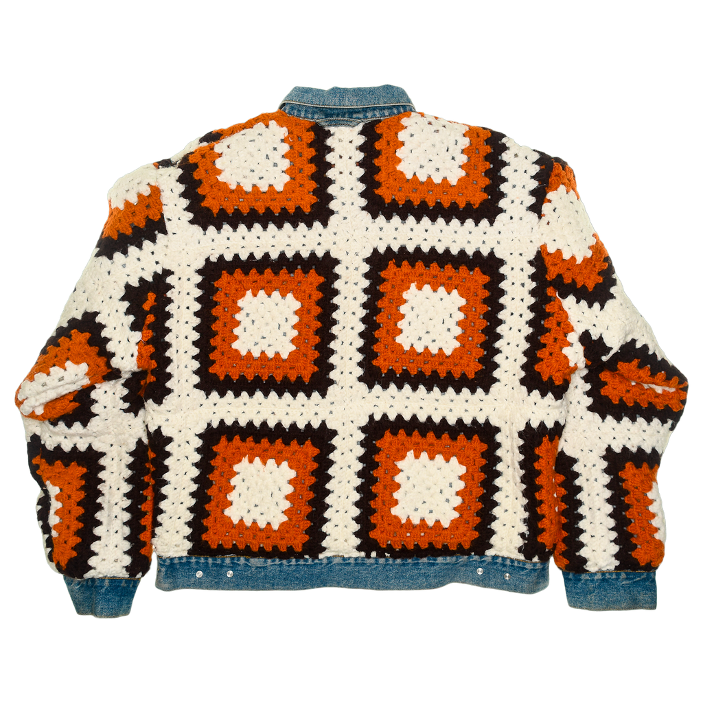 70s Granny Square Crochet Jean Jacket