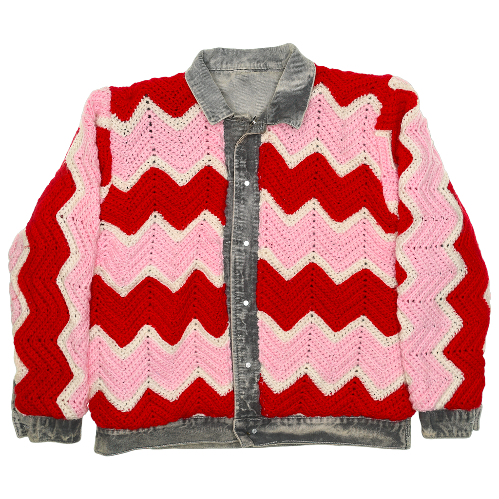 Strawberry Chevron Reversible Crochet Denim Jacket
